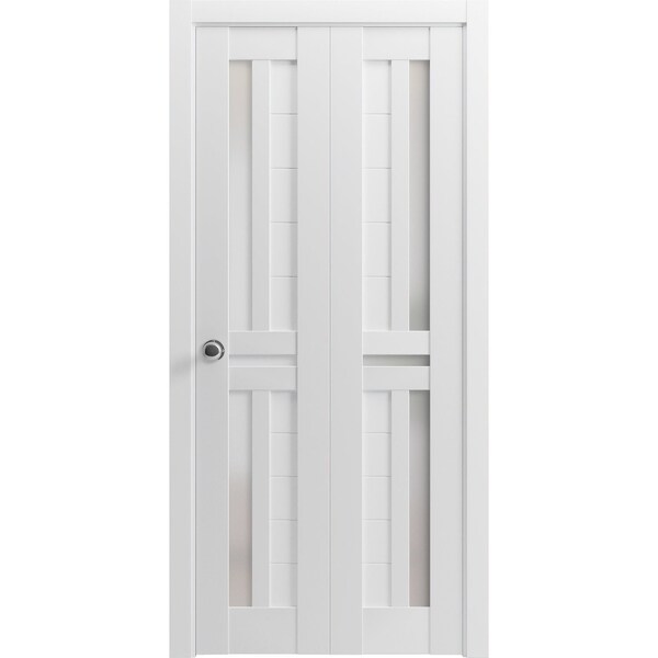 Sartodoors Solid French Door 18 x 96in, Quadro 4445 Nordic White W/ Frosted Glass, Sgl Panel Frame Trim - QUADRO4445ID-NOR-1896