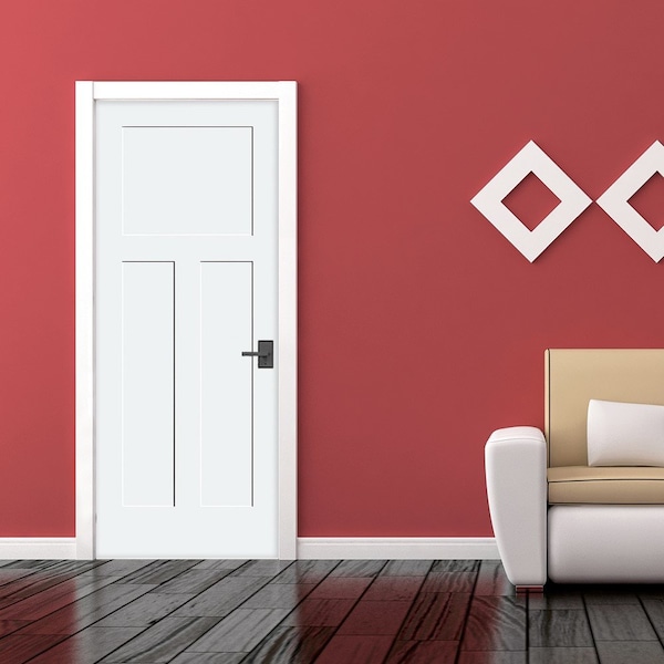 Trimlite 36"x80"x13/8" Primed 3Panel Mission Interior Shaker 49/16" RH Prehung Door Brushed Chrome Hinges - 3068PRI8403RH26D4916