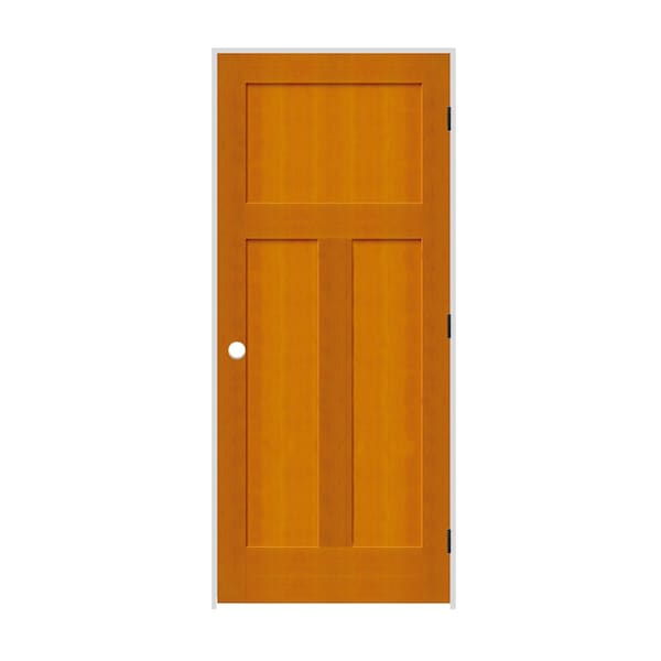 Trimlite 24" x 80" x 1-3/8" Fir 3-Panel Mission Interior Shaker 4-9/16" LH Prehung Door with Black Hinges - 2068FIR8403LH1D4916