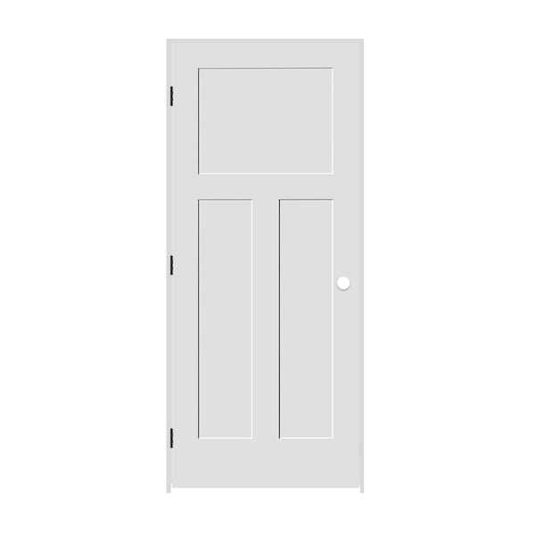 Trimlite 34"x80"x13/8" Primed 3Panel Mission Interior Shaker 71/4" RH Prehung Door Matte Black Hinges - 2168PRI8403RH10B714
