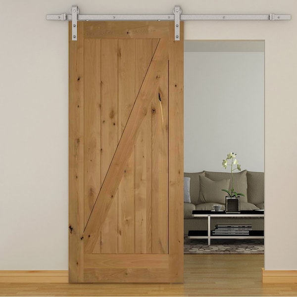 Codel Doors 48" x 84 " Knotty Alder 1-Panel Z-Bar Barn Door with Silver Hardware - 4070SKA8401Z-H8SS