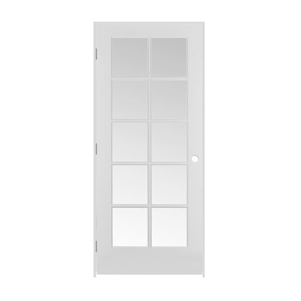 Trimlite Primed 10Lite Clear Tempered Glass Interior French 49/16" RH Prehung Door Brushed Chrome Hinges - 2668PRI1310CLETRH26D4916