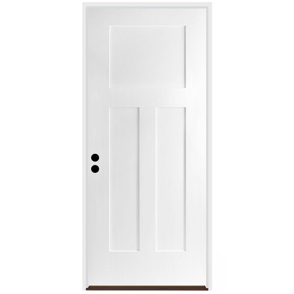 Codel Doors 36" x 80" Primed White Shaker Exterior Fiberglass Door - 3068RHISPSF3PSHK691610BB