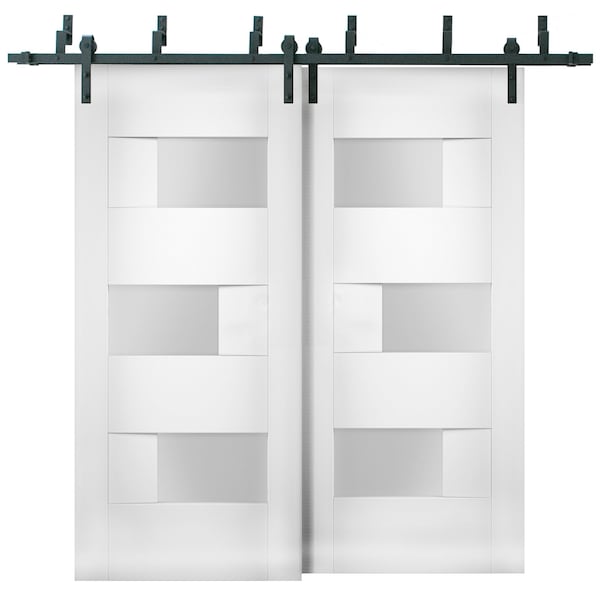 Vdomdoors Sliding Closet Opaque  Bypass 56x84" / Sete 6933 White Silk / Modern 6.6' Rails Hardware Set / Wood - SETE6933BBB-WS-5684