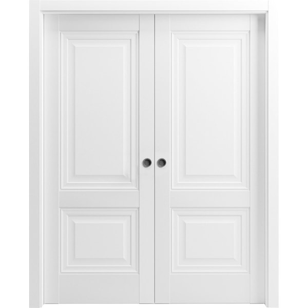 Sartodoors Sliding Closet Bypass Doors 64 x 80in, Sete 6933 Light Grey Oak W/ Frosted Glass, Sturdy Rails - SETE6933DBD-OAK-64