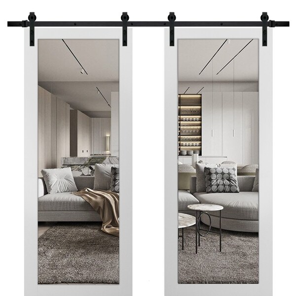 Sartodoors Double Barn Interior Door, 36" x 96", White - LUCIA2166DB-BEM-3696