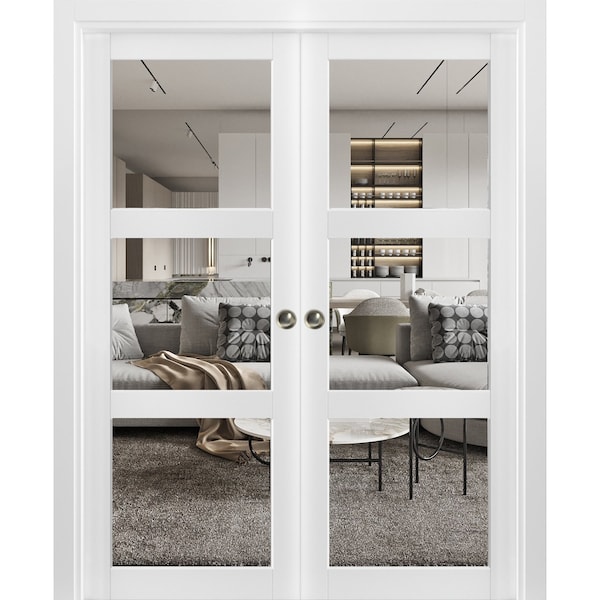 Sartodoors Double Pocket Interior Door, 60" x 80", White - LUCIA2555DP-BEM-60