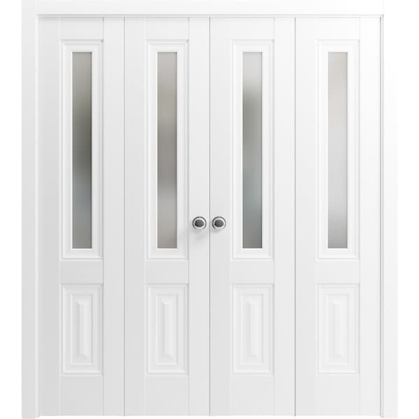 Sartodoors Sliding French Pocket Door 28 x 80in, Nordic White W/ Frosted Glass, Kit Trims Rail Hardware - SETE6933PD-NOR-28