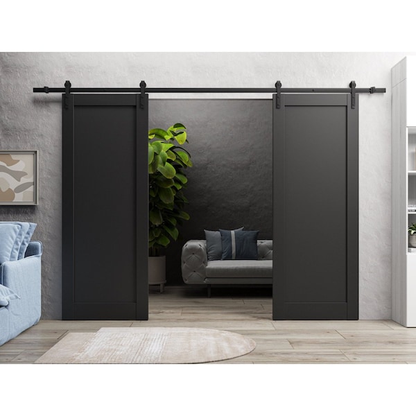 Sartodoors Sturdy Double Barn Door 60 x 96in, Quadro 4111 Matte Black, 13FT Rail Hangers Heavy Set - QUADRO4111DB-BLK-6096