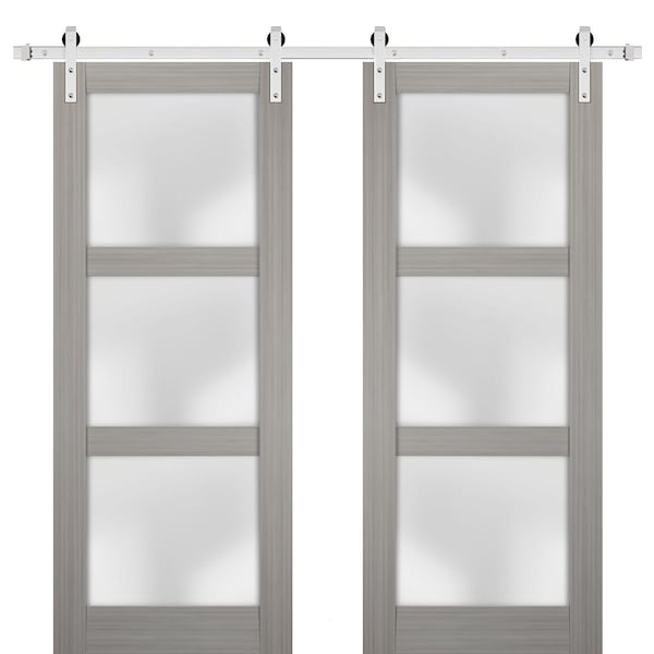 Sartodoors Double Barn Interior Door, 84" x 96", Gray - LUCIA2552DB-S-SSS-8496