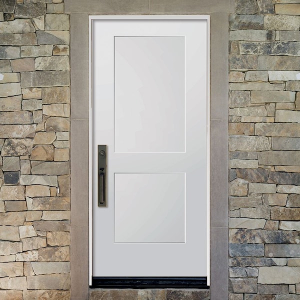 Codel Doors 36" x 80" Primed White Shaker Exterior Fiberglass Door - 3068LHISPSF2PSHK49161DB