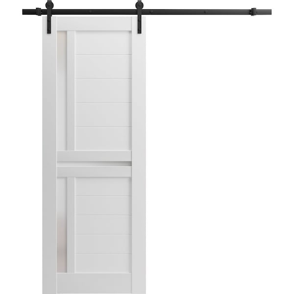 Sartodoors Sturdy Barn Door 18 x 96in, White Silk W/ Frosted Glass, 6.6FT Rail Hangers Heavy Hardware Set - VEREGIO7288BD-B-WS-1896