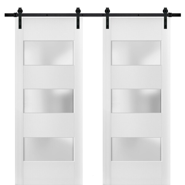 Sartodoors Double Barn Interior Door, 64" x 84", White - LUCIA4070DB-BEM-6484
