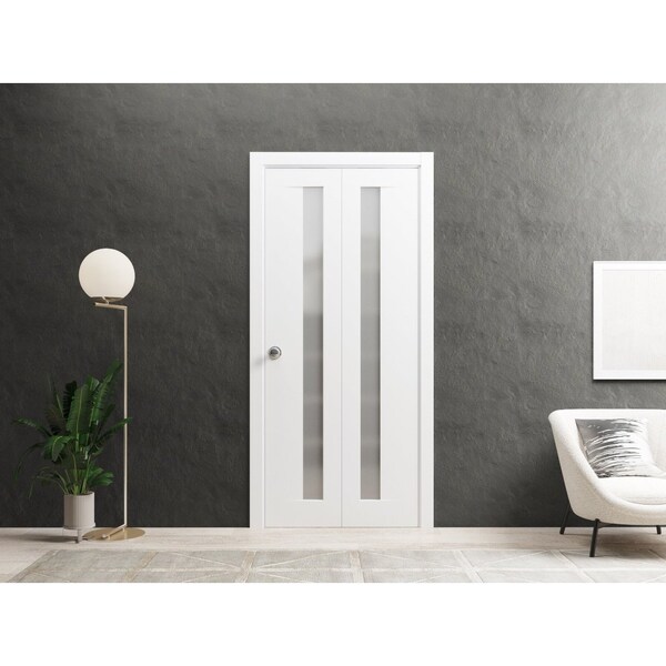 Sartodoors Sliding Closet Bi-fold Doors 72 x 80in, Planum 0660 Painted White W/ Frosted Glass, Sturdy Tracks - PLANUM0660BF-BEM-72