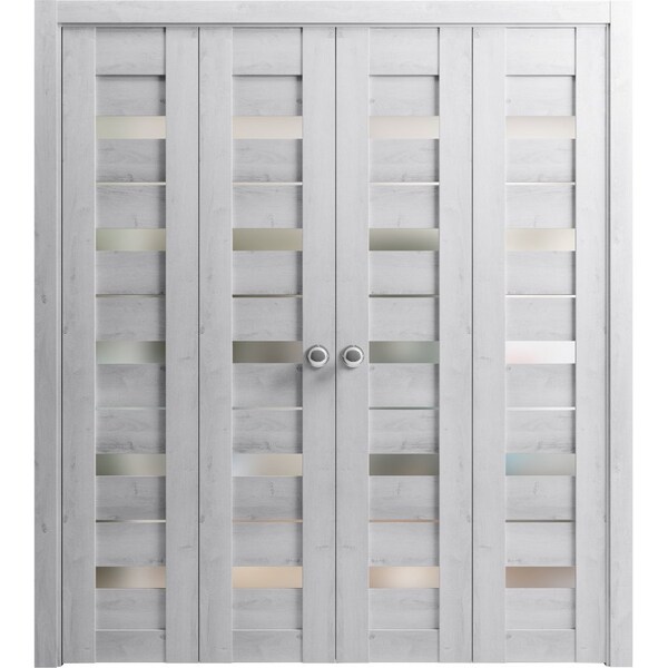 Sartodoors Sliding French Pocket Door 24 x 96in, Quadro 4113 Matte Black Frosted Glass, Kit Trims Rail Hardware - QUADRO4113PD-BLK-2496