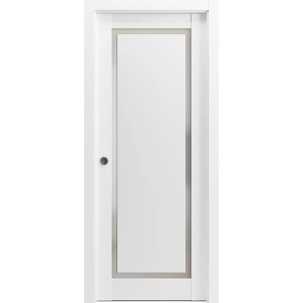 Sartodoors Sliding French Dbl Pocket Doors 60 x 96in, Nebraska Grey W/ Frosted Glass, Kit Trims Rail Hardware - SETE6933DP-NEB-6096