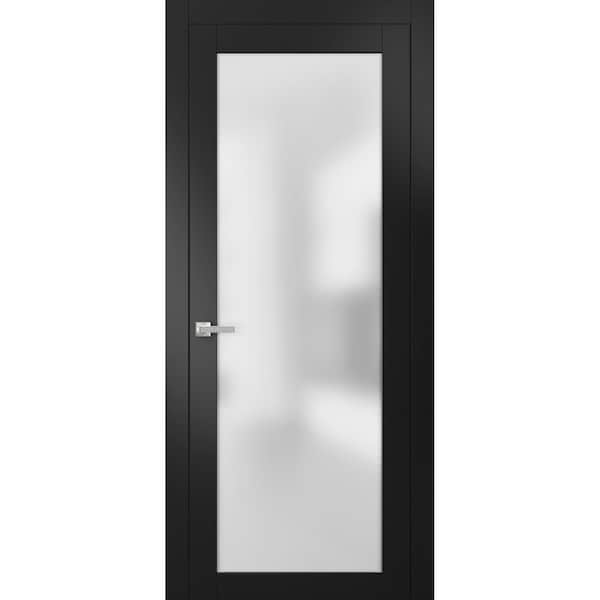 Sartodoors Modern French   32x80" Handle Planum 2102 Black Matte Single Regural Panel Frame Trims Bathroom - PLANUM2102ID-BLK-32