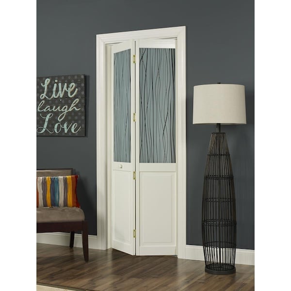 Parche 24 x 80 in. Half Glass Reeds Bifold Door, Unfinished Pine - PA3596864