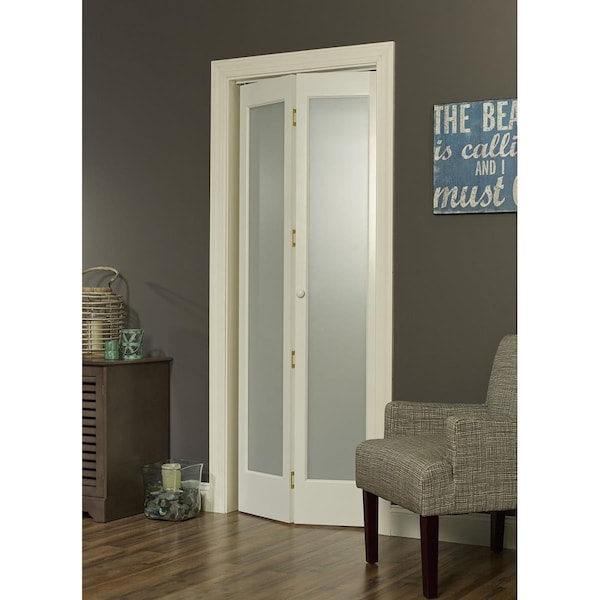 American Wood 24 x 80 in. Full Glass Frosted Bifold Door, Unfinished Pine - 833720