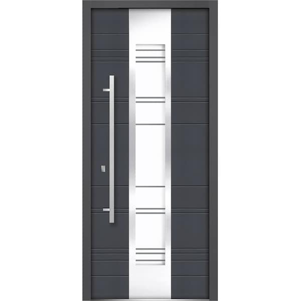Vdomdoors Front Exterior Prehung Clear Glass Steel Door 36x80 " InswingDeux 5755 GraphiteLite Inserts Modern - DEUX5755ED-GRE-36-RH
