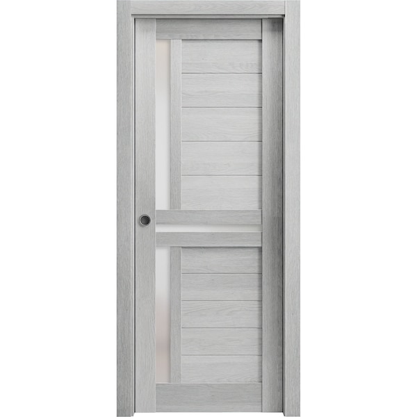 Sartodoors Sliding French Dbl Pocket Doors 64 x 84in, Nebraska Grey W/ Frosted Glass, Kit Trims Rail Hardware - QUADRO4445DP-NEB-6484