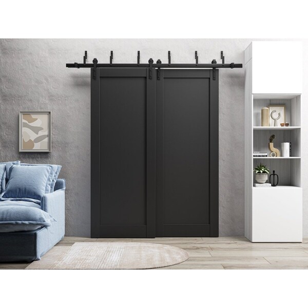 Sartodoors Sliding Closet Barn Bypass Doors 84 x 84in, Quadro 4111 Matte Black, Sturdy 8ft Rails - QUADRO4111BBB-BLK-8484