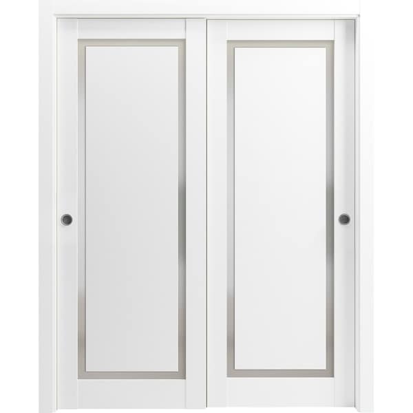 Sartodoors Sturdy Barn Door 24 x 84in, Nebraska Grey W/ Frosted Glass, 6.6FT Rail Hangers Heavy Hardware Set - SETE6933BD-B-NEB-2484