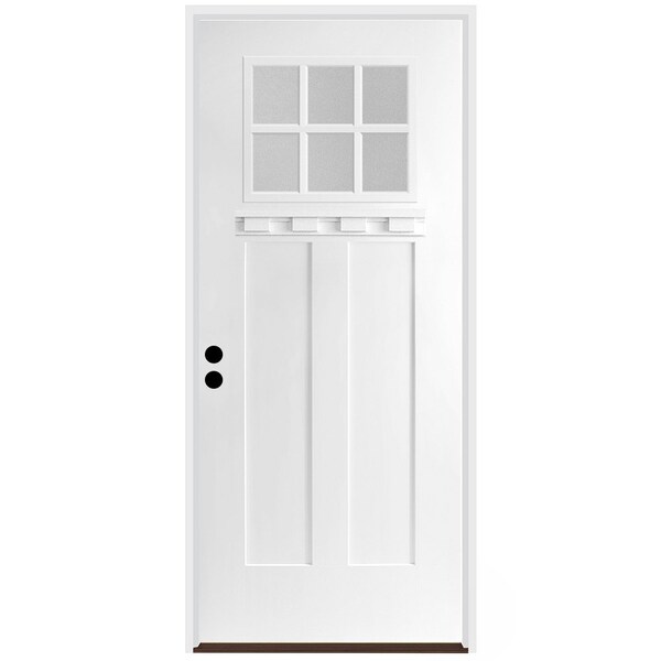 Codel Doors 32" x 80" Primed White Shaker Exterior Fiberglass Door - 2868RHISPSFHER2066C491626DB