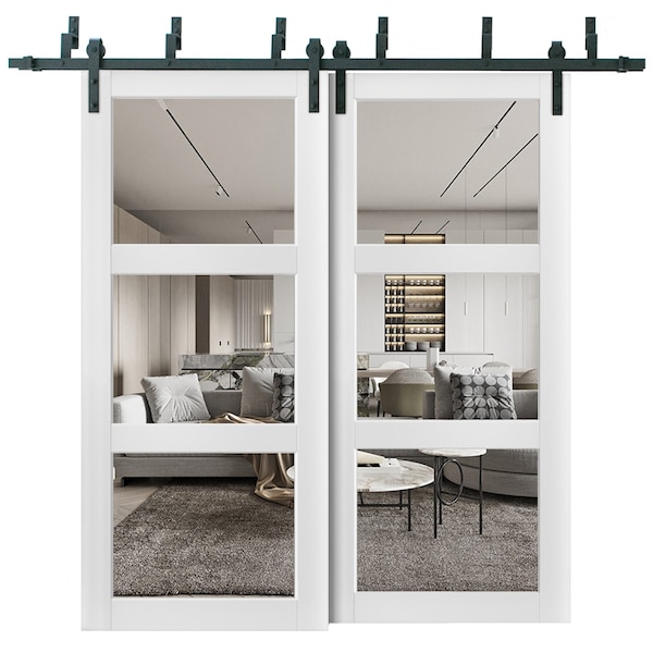 Sartodoors Barn Bypass Interior Door, 72" x 96", White - LUCIA2555BBB-BEM-7296