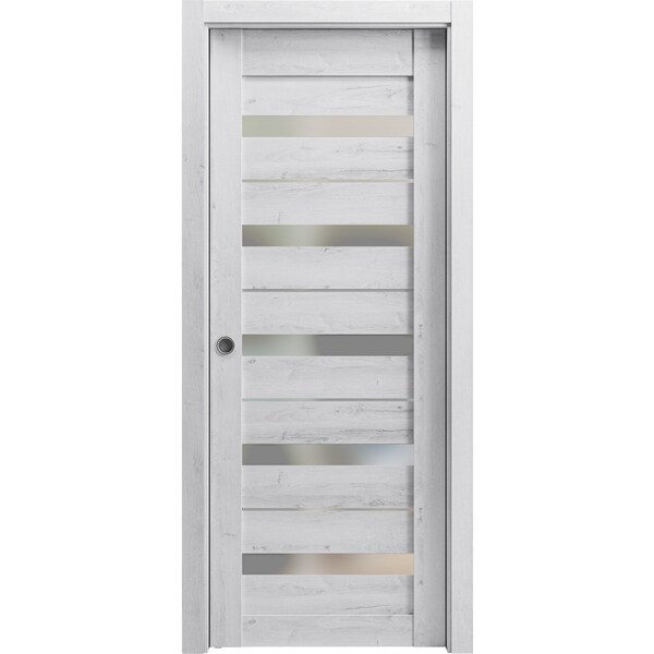 Sartodoors Sliding French Pocket Door 30 x 84in, Nordic White W/ Frosted Glass, Kit Trims Rail Hardware - QUADRO4445PD-NOR-3084