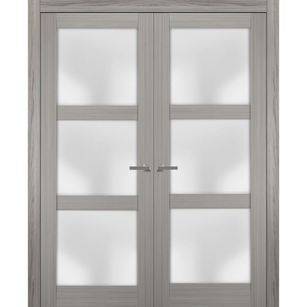Sartodoors Double French Interior Door, 60" x 80", Gray - LUCIA2552DD-SSS-60