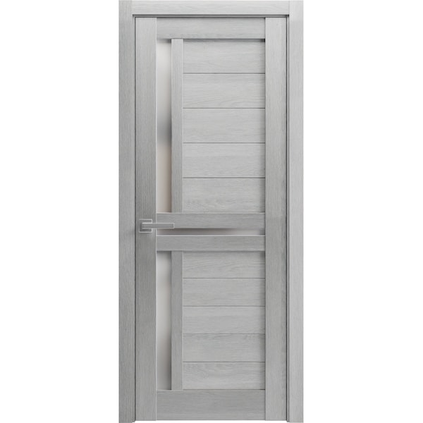 Sartodoors Solid French Door 28 x 80in, Light Grey Oak W/ Frosted Glass, Single Regular Panel Frame Trims Handle - VEREGIO7288ID-OAK-28