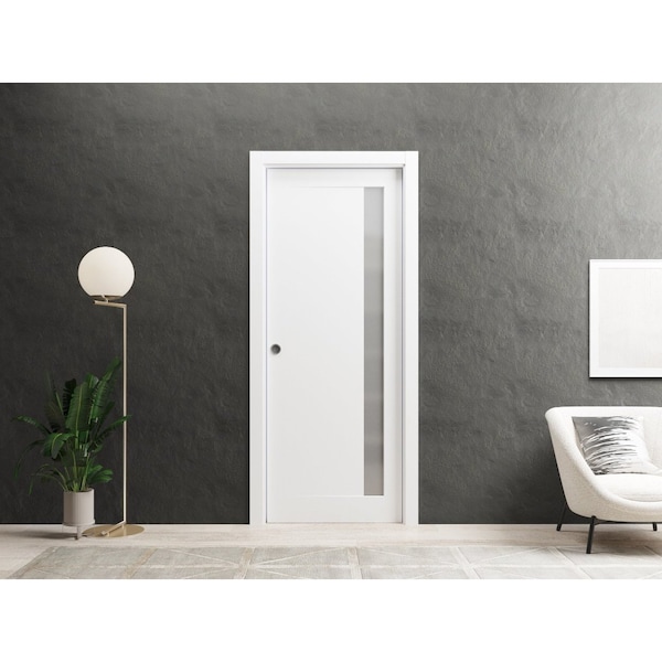 Sartodoors Slab Barn Door Panel 30 x 84in, Planum 0660 Painted White W/ Frosted Glass, Pocket Closet Sliding - PLANUM0660S-BEM-3084