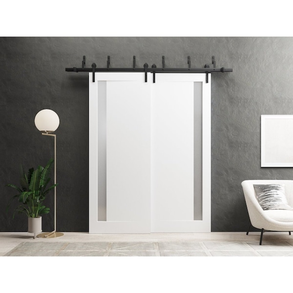 Sartodoors Slab Barn Door Panel 30 x 84in, Planum 0660 Painted White W/ Frosted Glass, Pocket Closet Sliding - PLANUM0660S-BEM-3084