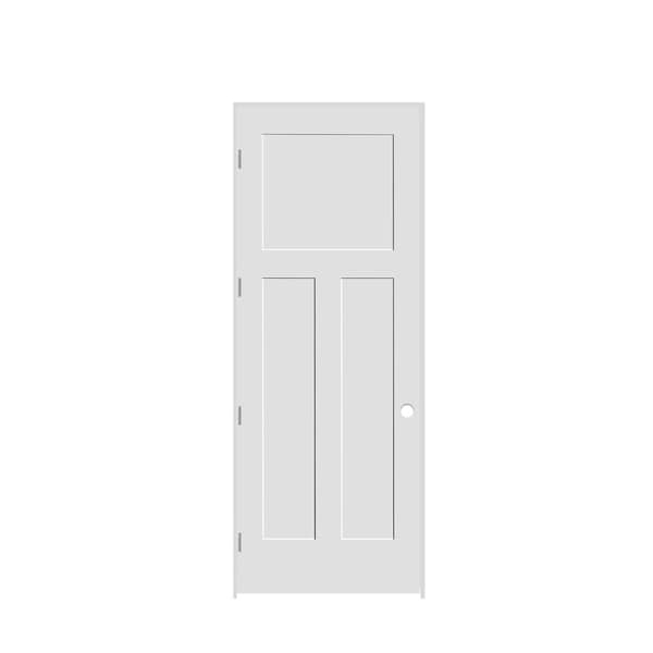 Codel Doors 36" x 96" x 1-3/8" Primed 3-Panel Mission Interior Shaker 7-1/4" RH Prehung Door w/Brshd Chrome Hngs - 3080PRI8403RH26D714