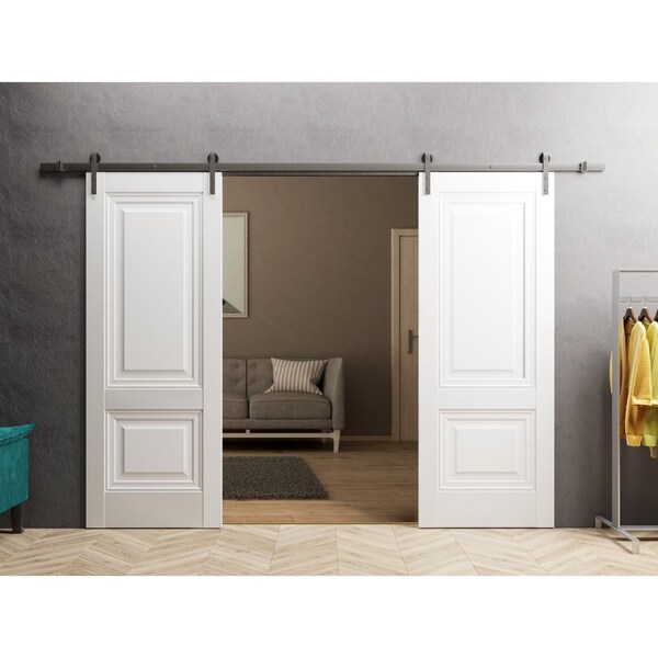 Sartodoors Sturdy Dbl Barn Door 72 x 80in W/, Lucia 8831 White Silk, SS 13FT Rail Hangers Heavy Set - LUCIA8831DB-S-WS-72