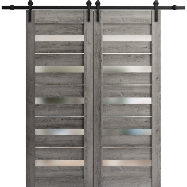 Sartodoors Sturdy Barn Door 24 x 84in, Matte Black Clear Glass, Stainless Steel 6.6FT Rail Hangers Heavy Set - LUCIA2166BD-S-BLK-2484