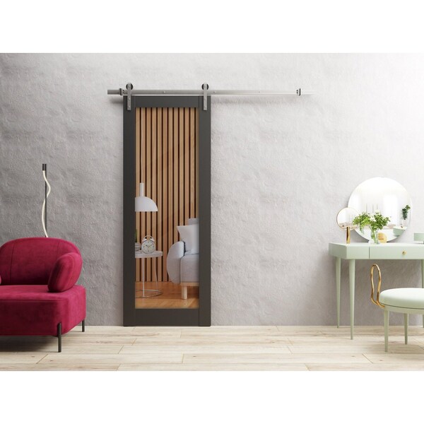 Sartodoors Sturdy Barn Door 24 x 84in, Matte Black Clear Glass, Stainless Steel 6.6FT Rail Hangers Heavy Set - LUCIA2166BD-S-BLK-2484