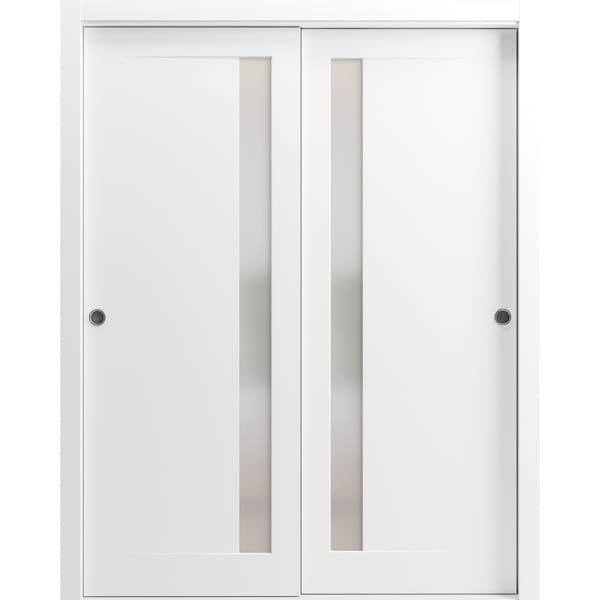 Sartodoors Sliding Closet Bypass Doors 48 x 96in, Planum 0660 Painted White W/ Frosted Glass, Sturdy Rails - PLANUM0660DBD-BEM-4896