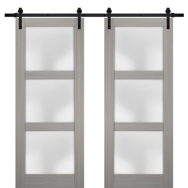 Sartodoors Double Barn Interior Door, 84" x 84", Gray - LUCIA2552DB-SSS-8484