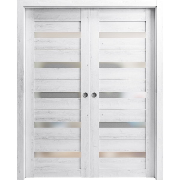 Sartodoors Sliding Closet Bypass Doors 48 x 80in, Quadro 4113 Matte Black Frosted Glass, Sturdy Rails - QUADRO4113DBD-BLK-48