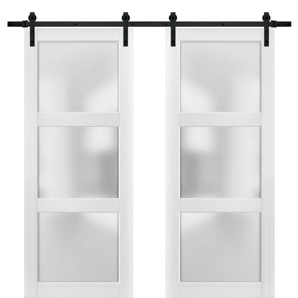 Sartodoors Double Barn Interior Door, 56" x 80", White - LUCIA2552DB-BEM-56