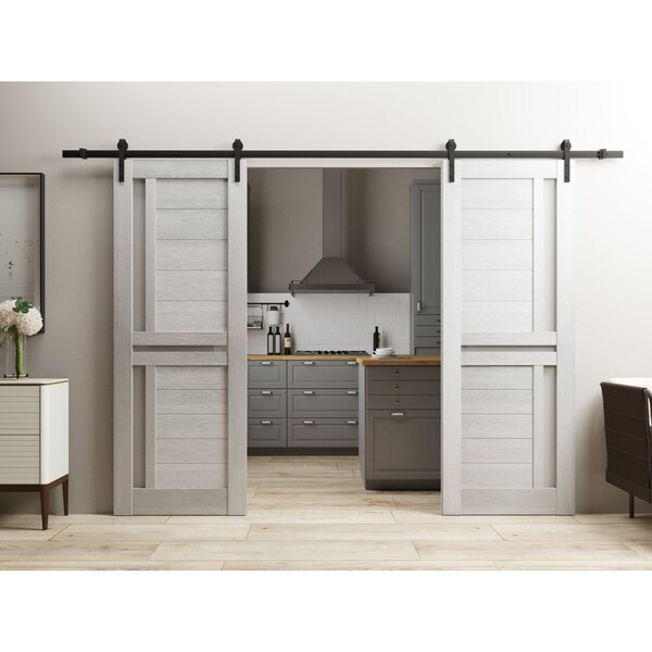 Sartodoors Sturdy Dbl Barn Door 48 x 96in W/, White Silk W/ Frosted Glass, 13FT Rail Hangers Heavy Set - VEREGIO7288DB-WS-4896