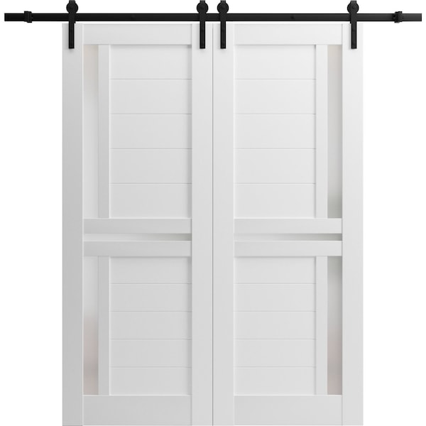 Sartodoors Sturdy Dbl Barn Door 48 x 96in W/, White Silk W/ Frosted Glass, 13FT Rail Hangers Heavy Set - VEREGIO7288DB-WS-4896