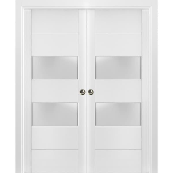 Sartodoors Double Pocket Interior Door, 64" x 84", White - LUCIA4010DP-BEM-6484