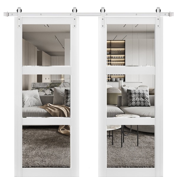 Sartodoors Double Barn Interior Door, 72" x 80", White - LUCIA2555DB-S-BEM-72
