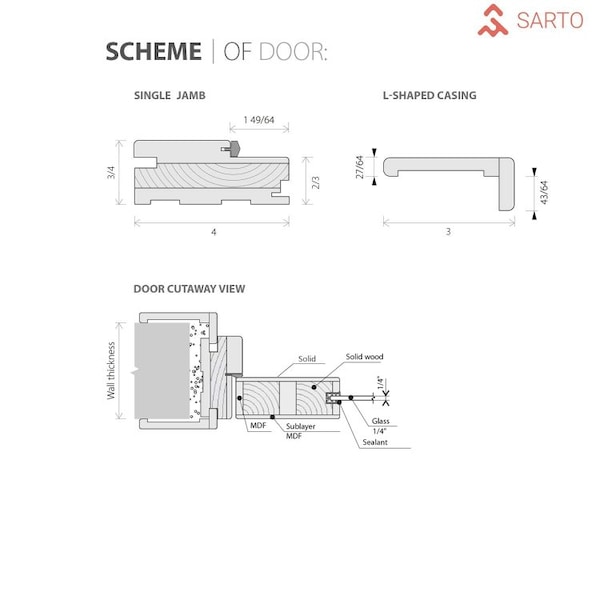 Sartodoors Solid French Double Doors 36 x 84in, Quadro 4111 Matte Black, Wood Solid Panel Frame Trims - QUADRO4111DD-BLK-3684