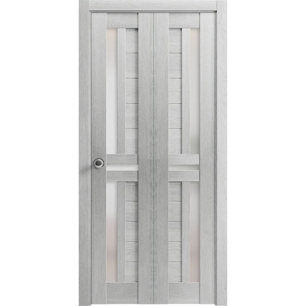 Sartodoors Solid French Door 36 x 96in, Quadro 4445 Nebraska Grey W/ Frosted Glass, Sgl Panel Frame Trim - QUADRO4445ID-NEB-3696