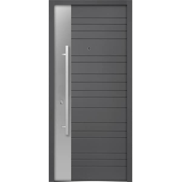 Vdomdoors Front Exterior Prehung Steel DoorDeux 0729 Gray GraphiteStainless Inserts Single Modern Painted - DEUX0729ED-GRE