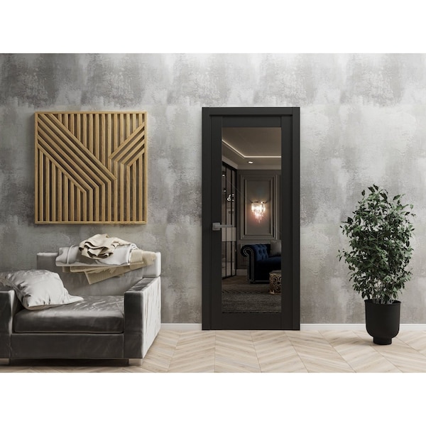Sartodoors Solid French Door 24 x 80in, Matte Black Clear Glass, Single Regular Panel Frame Trims Handle - LUCIA2166ID-BLK-24